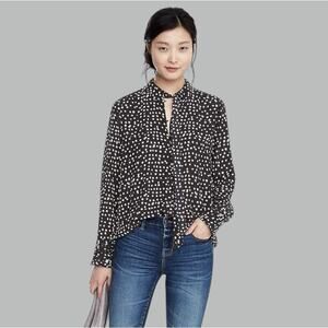 Banana Republic Tie Neck Print Blouse Black White Size Medium
